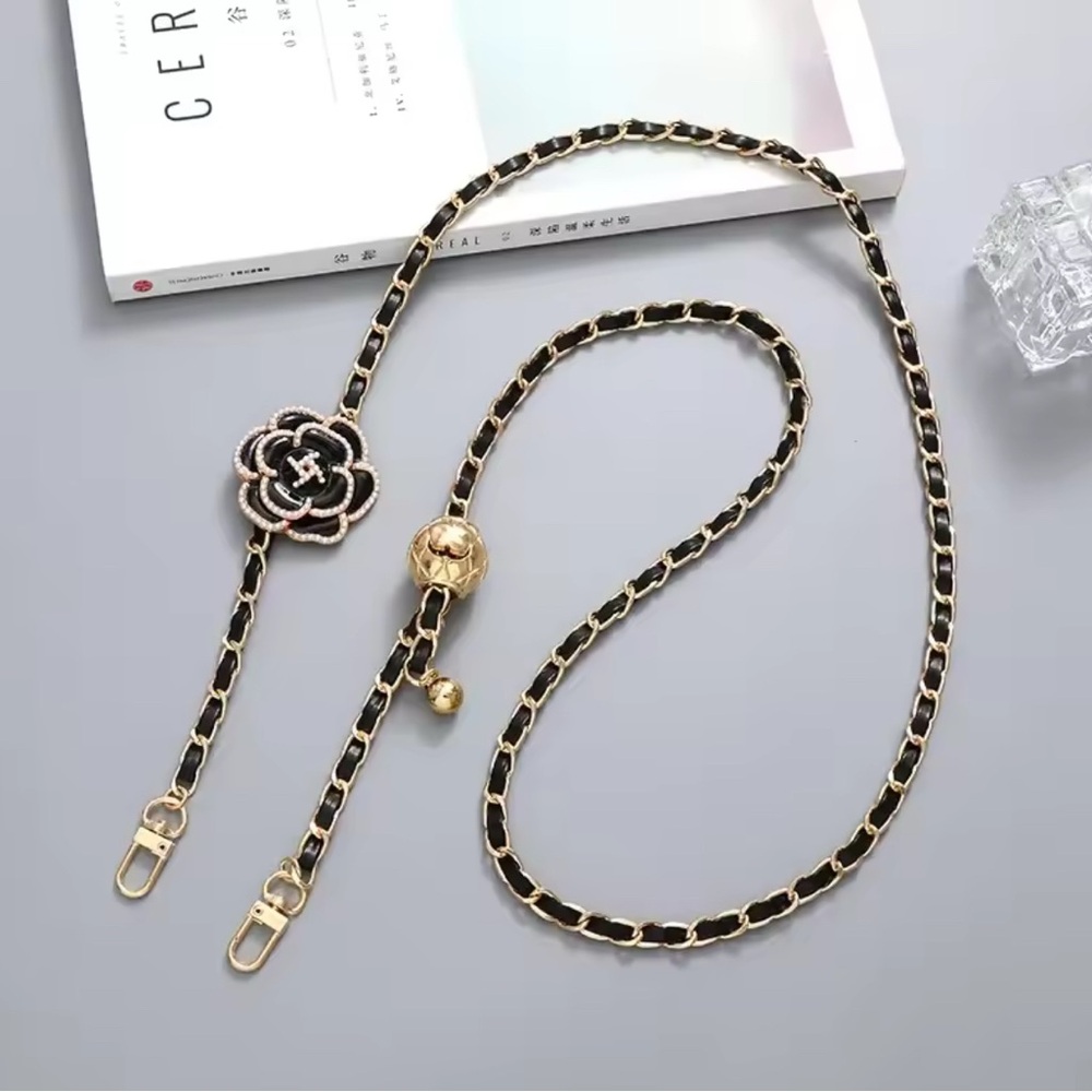 Black and Gold Chain Strap with Floral Accent
